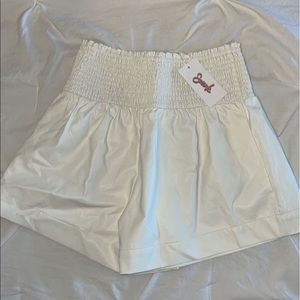 leather smocked shorts